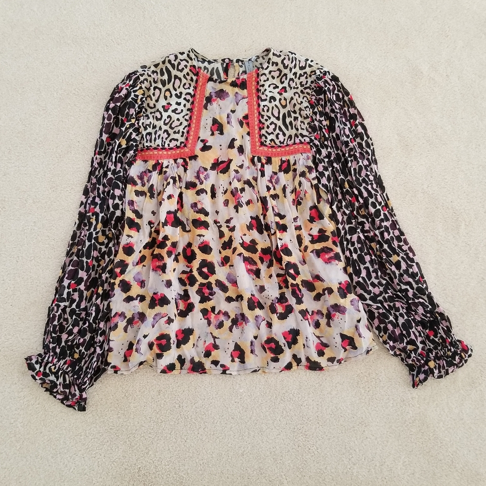 Anthropologie Bl^nk London Joelle Leopard Peasant Top XS